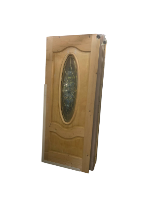 Picture of Solid Wooden Door with Green Glass Panel