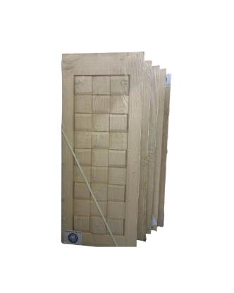 Picture of Premium Solid Wooden Door – Modern Checker Panel Design